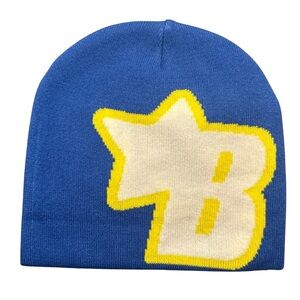 BougieTheBrand Blue Beanie with Yellow and White Star B Design